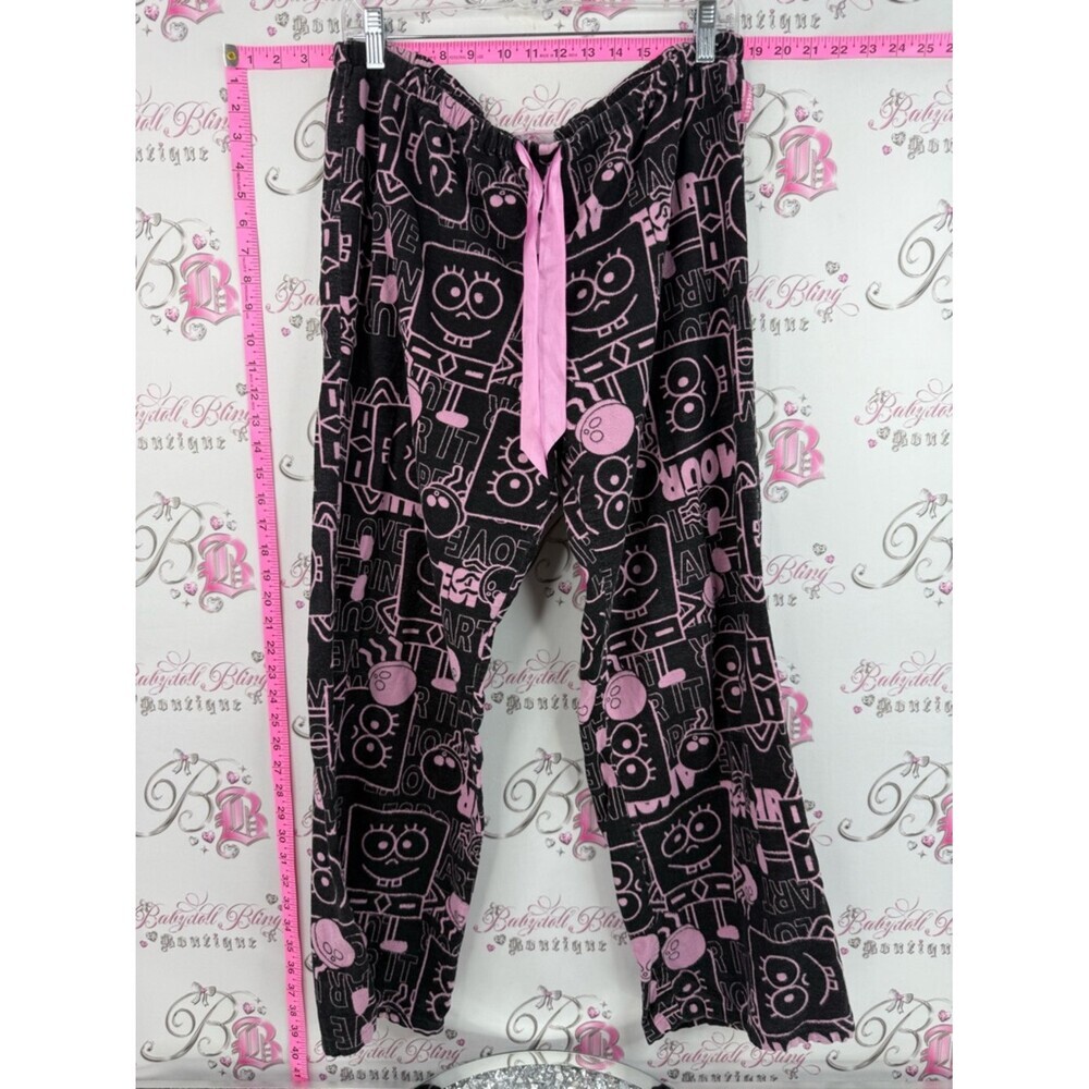 La SENZA SpongeBob pants Black and Pink Cartoon Print rare y2k Pajama Pants